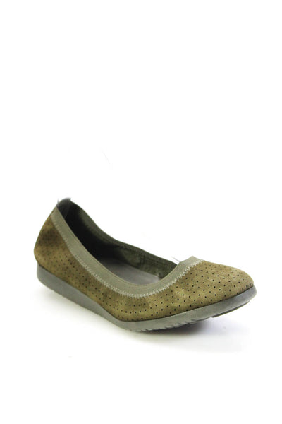 Cole Haan Womens Broguing Detail Elastic Edging Flats Shoes Olive Size 6.5