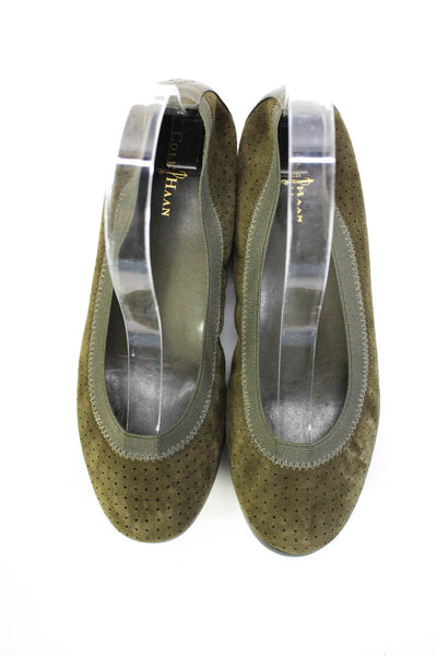 Cole Haan Womens Broguing Detail Elastic Edging Flats Shoes Olive Size 6.5