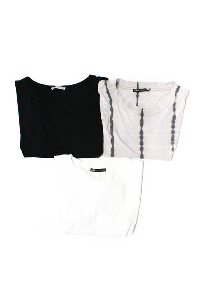 Zara Womens Short Sleeve Scoop Neck Tee Shirts White Black Small Large Lot 3
