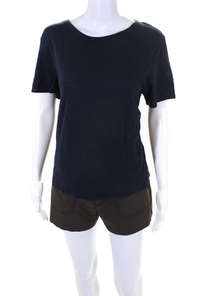 Theory Zara Womens Short Sleeve Shirt Houndstooth Shorts Blue Brown S L Lot 2