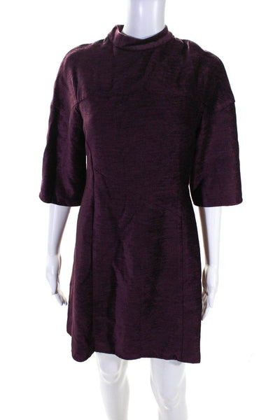 3.1 Phillip Lim Women's Short Sleeve Crewneck Sheath Dress Purple Size 4