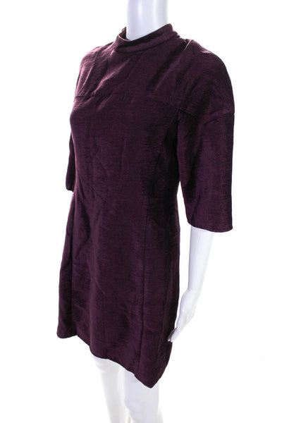 3.1 Phillip Lim Women's Short Sleeve Crewneck Sheath Dress Purple Size 4