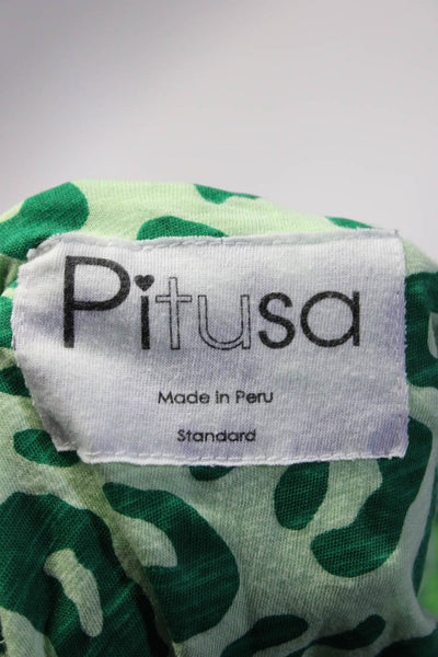 Pitusa Women's Animal Print Long Sleeve Button Up Shirt Green One Size