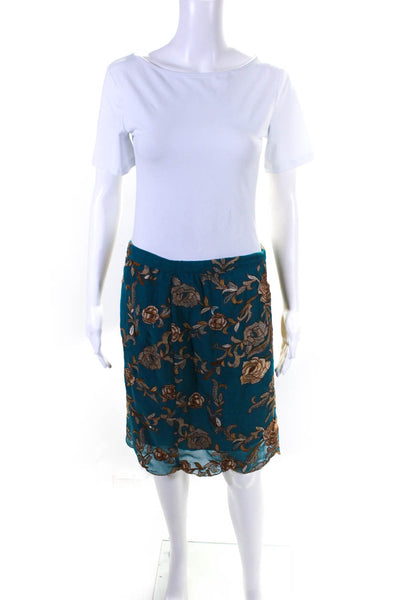 Baraschi Women's Floral Embroidered Straight Pencil Skirt Blue Size 4