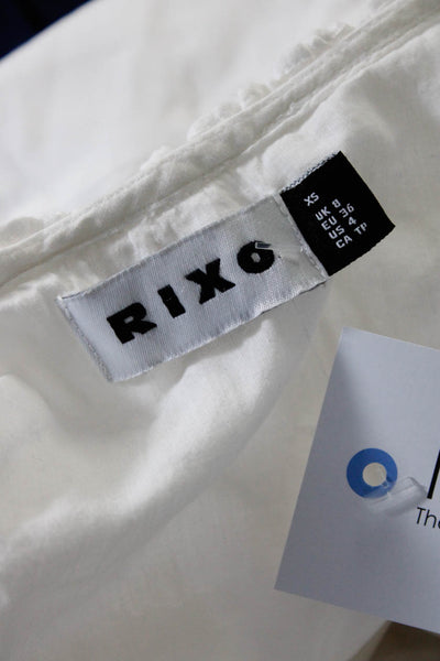 Rixo Womens Cotton Half Sleeve V-Neck Button Down Blouse Top White Size XS