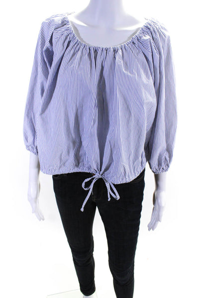 Sea New York Cotton Off Shoulder Long Sleeve Striped Blouse Blue White Size XS