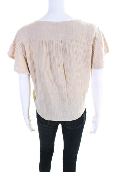 Anaak Womens V Neck Gauze Short Sleeve Wrap Top Blouse Beige Cotton Size 2