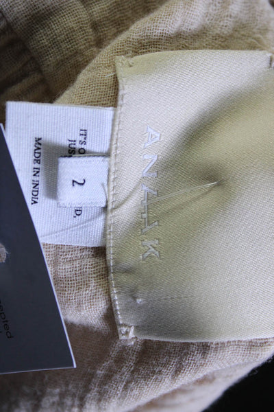 Anaak Womens V Neck Gauze Short Sleeve Wrap Top Blouse Beige Cotton Size 2