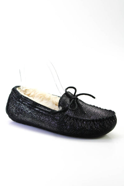 UGG Australia Womens Shearling Lined Metallic Moccasins Loafers Black Size 3