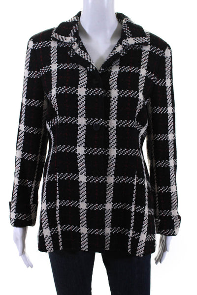 Doncaster Womens 100% Silk Woven Plaid 3-Button Blazer Black White Red Size 6