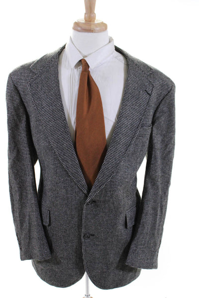 Southwick Mens Houndstoot Two Button Collared Blazer Jacket Gray Black Size 44