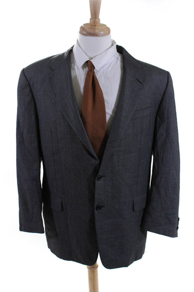 Hickey Freeman Mens 100% Wool Spotted Two Button Blazer Suit Jacket Gray Size 44