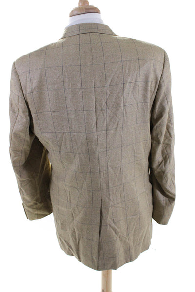 Aquascutum Mens Grid Pattern Notch Lapel Button Front Suit Jacket Beige Size 42