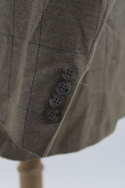 Aquascutum Mens Grid Pattern Notch Lapel Button Front Suit Jacket Beige Size 42
