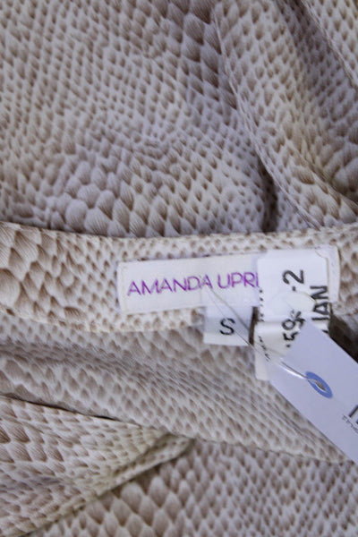 Amanda Uprichard Womens Scale Print V Neck Short Sleeve Shift Dress Beige Small