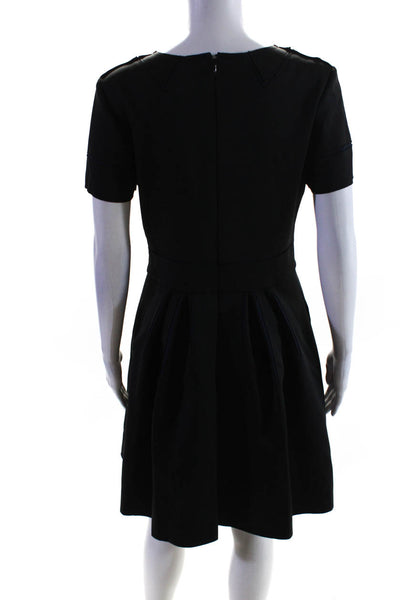 Carolina Herrera Womens V Neck Neoprene Pleated A Line Dress Black Size 8