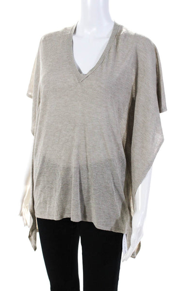 360 Sweater Womens 3/4 Sleeve V Neck Draped Knit Top Gray Size Small