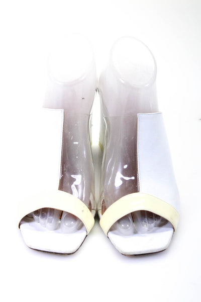 Neous Womens Block Heel Patent Leather Trim Mules Sandals White Size 40 10