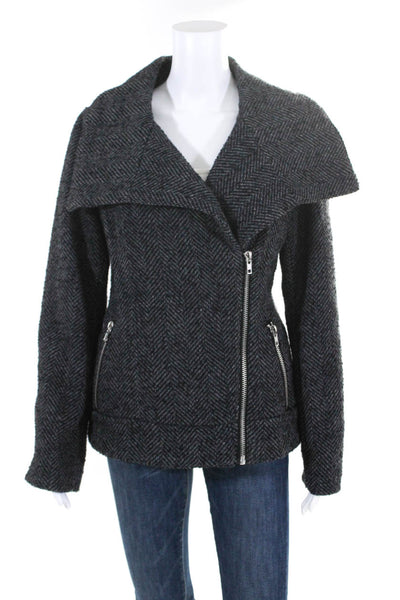 BB Dakota Womens Front Zip Long Sleeve Collared Jacket Gray Black Size Large