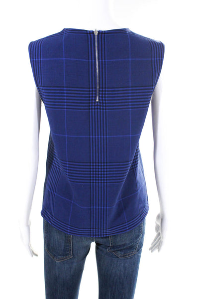 Argent Womens Woven Sleeveless Round Neck Plaid Zip Up Blouse Top Blue Size 4