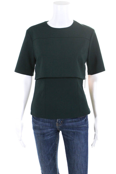 Argent Womens Short Sleeve Round Neck Layered Zip Blouse Top Dark Green Size 0