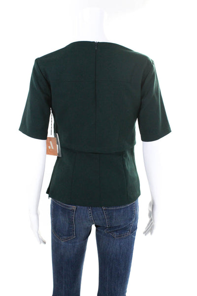Argent Womens Short Sleeve Round Neck Layered Zip Blouse Top Dark Green Size 0
