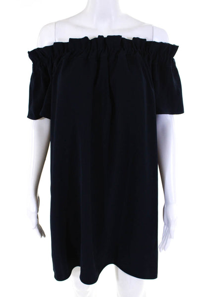 Pleione Womens Short Sleeve Off The Shoulder Dress Navy Blue Size Small