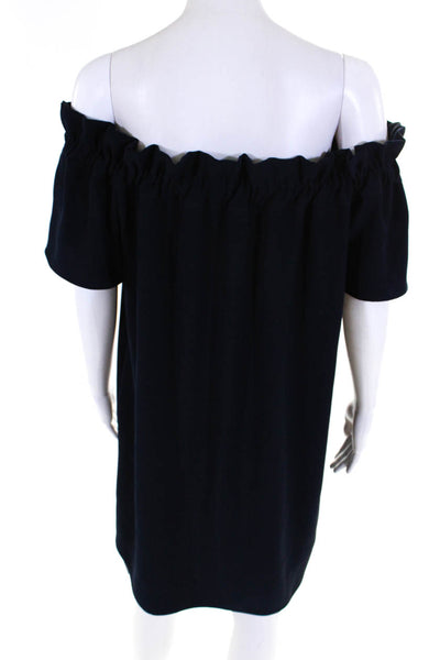 Pleione Womens Short Sleeve Off The Shoulder Dress Navy Blue Size Small