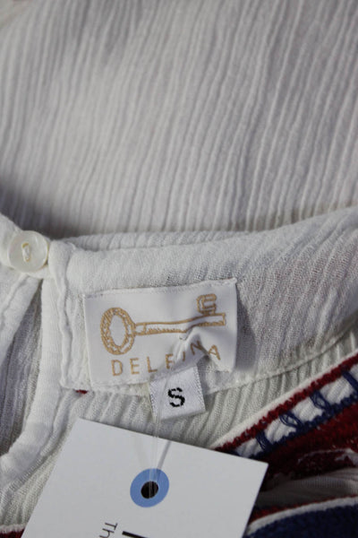 Delfina Women's Cotton Sleeveless Crew Neck Embroidered Tank Top White Size S