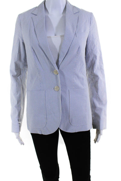 Chloe Women's Stripped Long Sleeve Collared Two Button Mid Length Blazer 38