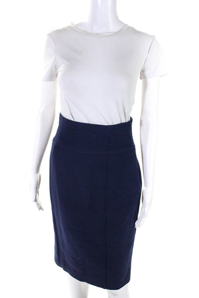 Ralph Lauren Womens Wool Darted Zipped High Waist Midi Pencil Skirt Navy  Size 4