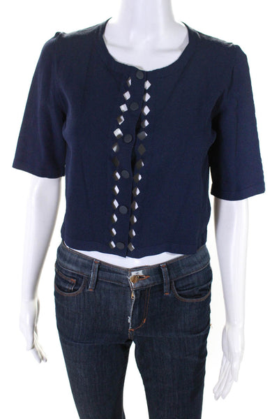 D. Exterior Womens Button Texture Cut-Out Short Sleeve Crop Cardigan Navy Size L