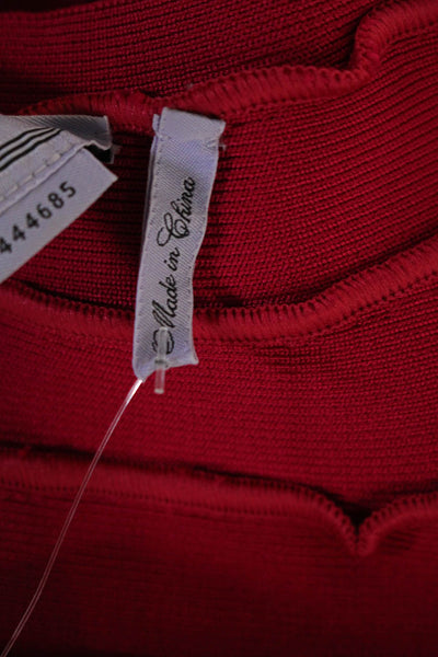 Herve Leger Women's Sleeveless V-Neck Bandage Flounce Midi Dress Red Size S