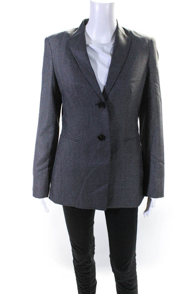 Lafayette 148 New York Womens Textured Button Darted Spotted Blazer Black Size 4