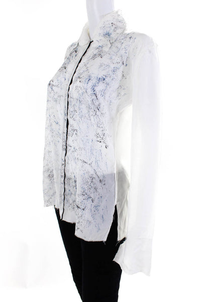 Jaga Womens Long Sleeve Splatter Print Collared Shirt Blouse White Size 2