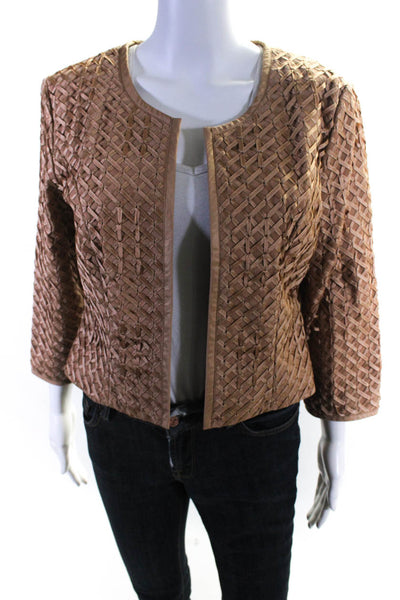 Margaret Godfrey Women's Leather Textured Open Front Jacket Brown Size S