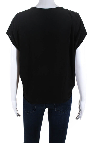 Jonathan Simkhai Womens Short Sleeve Knotted Scoop Neck Silk Shirt Black Size XS