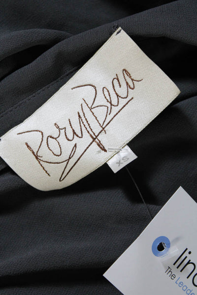 Rory Beca Womens Long Sleeve Collared V Neck Sheer Shirt Gray Size Extra Small