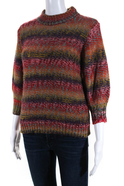 One Grey Day Womens 3/4 Sleeve Crew Neck Crochet Knit Sweater Red Size XS