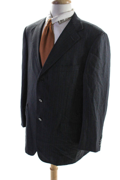 Ermenegildo Zegna Mens Wool Striped Button Collared Blazer Dark Gray Size EUR50