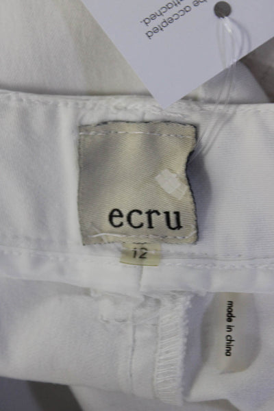 Ecru Women's Mid Rise Cotton Button Up Capri Straight Leg Pants White Size 12