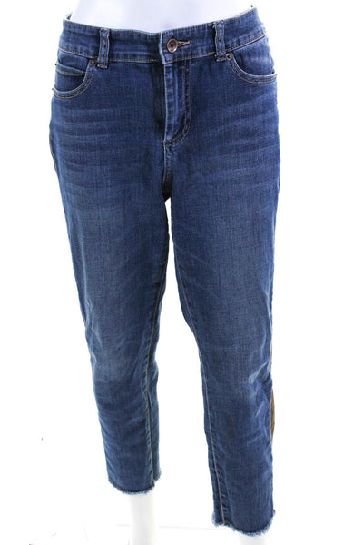 Ecru Women's Low Rise Denim Suede Detail Distressed Skinny Jeans Blue Size 38