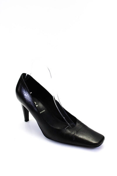 Escada Womens Square Toe Slip On Stiletto Pumps Black Leather Size 38 8