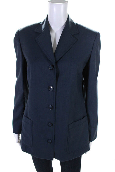 Folio Womens Wool Notch Collar Patch Pocket Button Front Jacket Navy Size 4