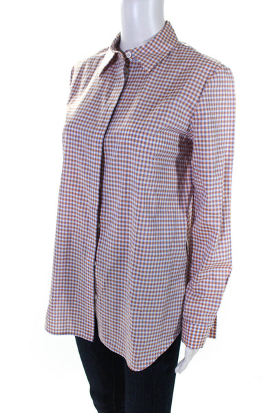 Lafayette 148 New York Womens Cotton Plaid Button Up Shirt Top Orange Size S