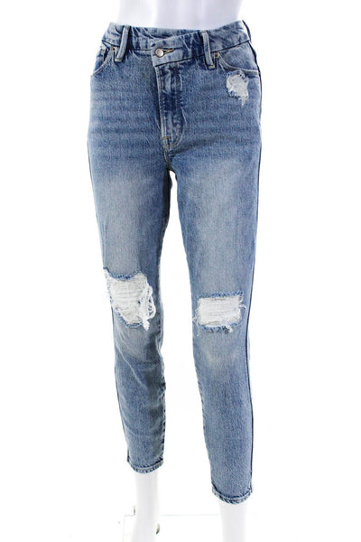 Good American Women's Low Rise Light Wash Distressed Skinny Jeans Blue Size 0