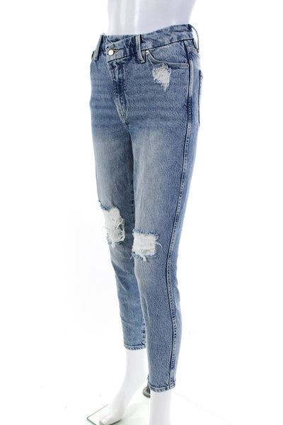 Good American Women's Low Rise Light Wash Distressed Skinny Jeans Blue Size 0