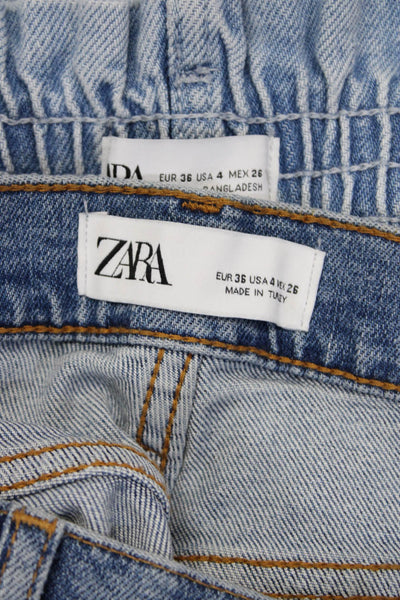 Zara Women's Ruched High Rise Button Up Bootcut Denim Shorts Blue Size 4 Lot 2