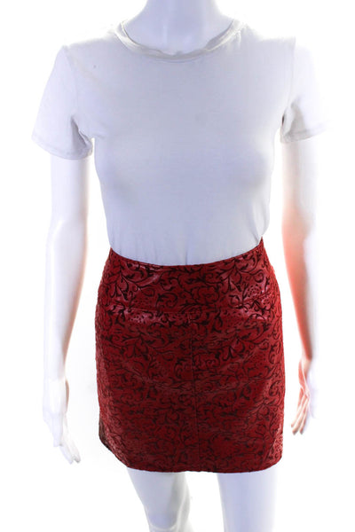 Escada Margaretha Ley Women's Textured Lined Mini Skirt Red Size 38