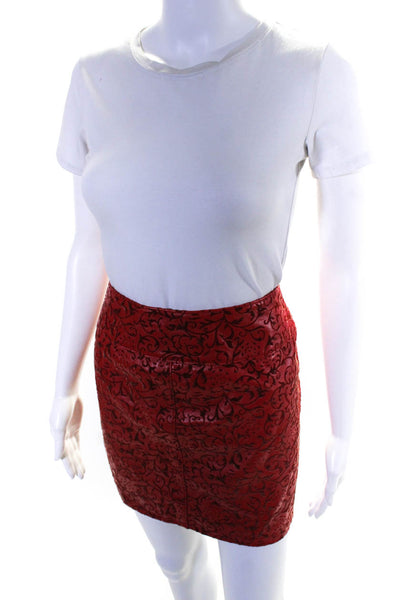 Escada Margaretha Ley Women's Textured Lined Mini Skirt Red Size 38